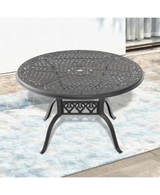 48-inch Cast Aluminum Patio Dining Table with Black Frame and Umbrella Hole