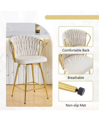Velvet Bar Stool set Swivel Counter Height Chairs with Metal Frame and Woven Rope Backrest for Kitchen Island