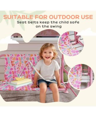 Kids Porch Swing, 2-Seater Outdoor Patio Swing with Safety Belt