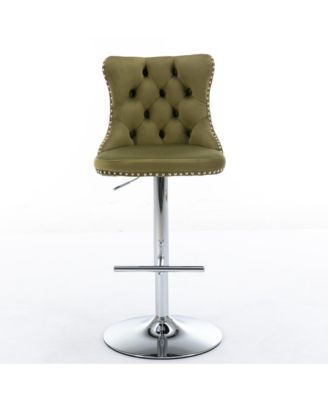 Velvet Swivel Bar Stools Set  Adjustable Counter Height Chairs with Nailhead Trim and Metal Base for Kitchen Island