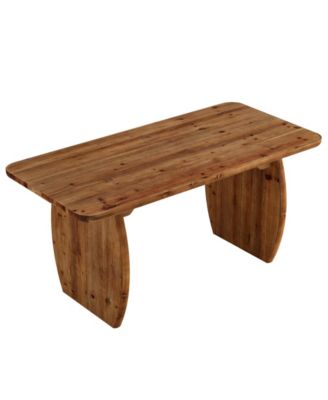 63-Inch Solid Wood Executive Desk, Large Office Computer Desk with Sturdy Wooden Legs, Farmhouse Writing Table