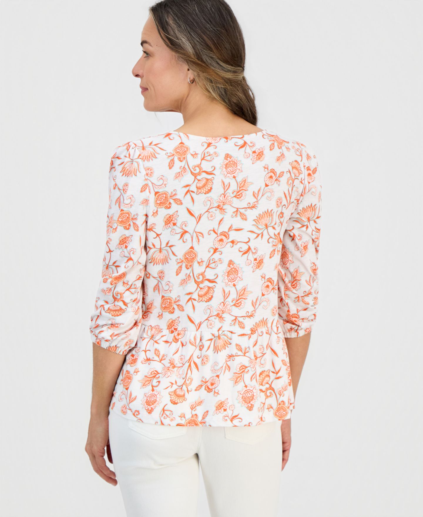Женский топ Style & Co Printed 3/4-Sleeve V-Neck Peplum Top, цвет: Яркий белый — фото 4