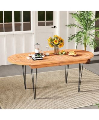 71 Patio Dining Table 6 Person Large Oval Table  Teak Wood Tabletop