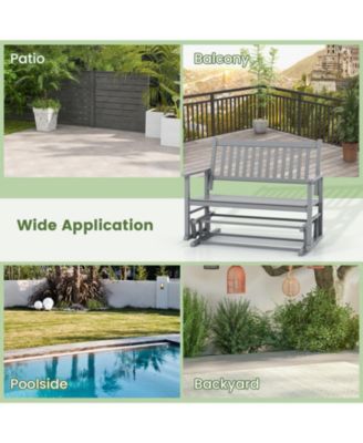 Poplar Wood Patio Glider Bench 2-Person with Slatted Seat