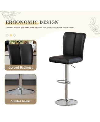 Adjustable Bar Stools Set of 2, Swivel PU Leather Counter Height Chairs with Back and Trumpet-shaped Metal Legs for Kitchen Island