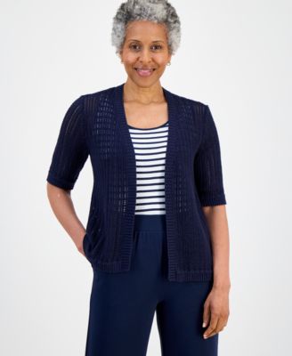 navy blue cardigan for dress Women's Navy Fuzzy & Soft Hooded Cardigan