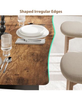 Rectangular Dining Table for 6-8, 78.7" Minimalist Table with Wave Irregular Edge, Thick MDF Top and Metal Frame, Waterproof Scratch-Resistant