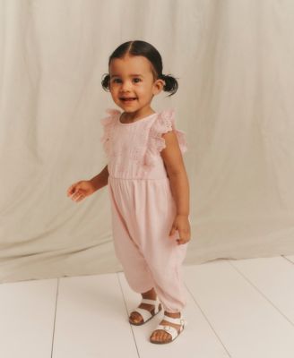 Baby Girls' Flutter Sleeve Eyelet Jumpsuit