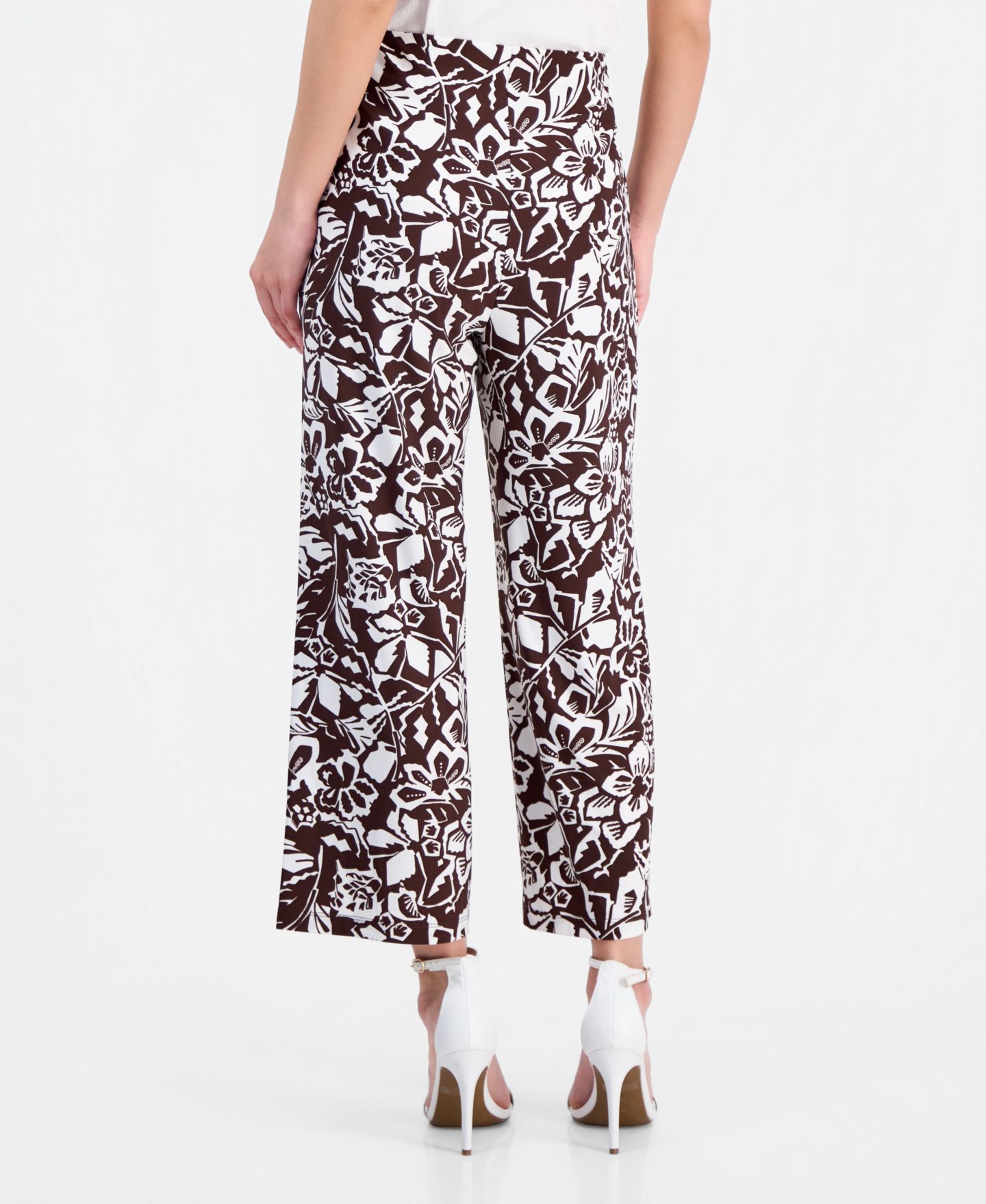 Женские брюки Anne Klein Essentials Petite Printed High-Rise Wide-Leg, цвет: Тёмный шоколадный / Белый — фото 3