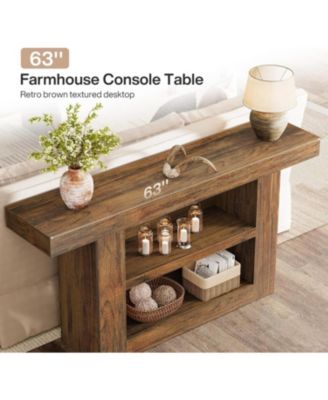 63-Inch Console Table with Storage, 3-Tier Farmhouse Entryway Table with U-Shaped Base, Wooden Sofa Furniture Behind The Couch