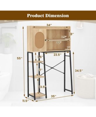 Over The Toilet Storage Cabinet Rattan Door Freestanding Adjustable Shelf Bathroom Organizer Metal Stand Space Saver