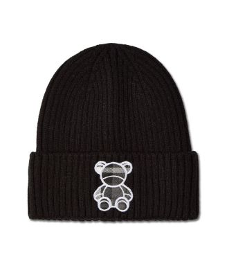 Kids "Plaid Bear" Ribbed Rayon-Blend Embroidered Beanie