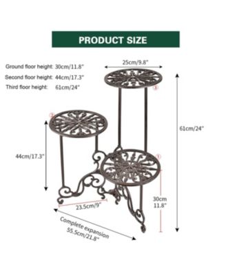 3 Tier Cast Iron Plant Stand Foldable Rustic Metal Shelf 24in Tall Indoor Outdoor Flower Pot Holder Display Rack