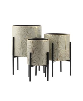Set of 3 Metal Cachepot Planters with Stand