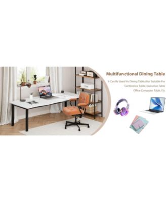 Dining Table for 6-8 People, Rustic Wave Irregular Edge Table with Thick MDF Top and Metal Frame, Waterproof Scratch-Resistant