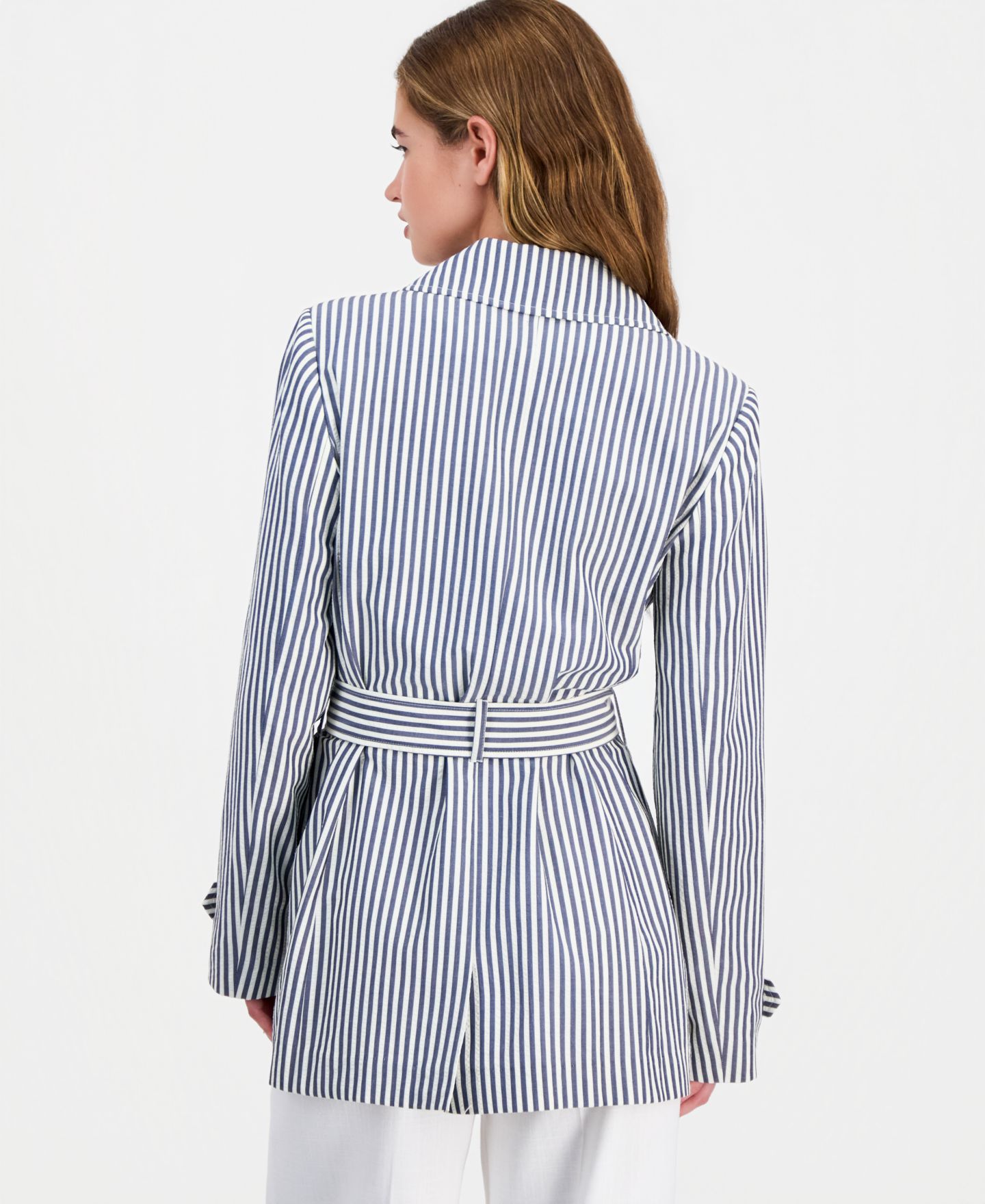 Женский пиджак Tahari ASL Petite Seersucker Wrap Blazer, цвет: Тёмно-синий / Слоновая кость — фото 3