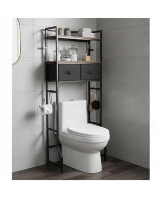 Over The Toilet Storage Cabinet Freestanding 2 Tier Shelves Fabric Drawers Tall Organizer