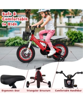12 Inch Kids Bike Adjustable with Storage Basket and Double Brake for 3-4 Years Old