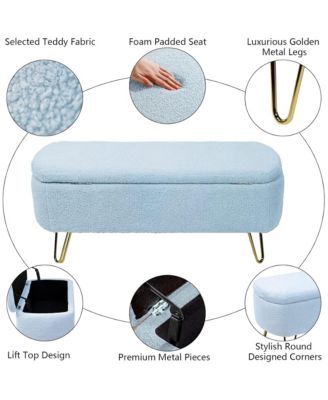 Modern Storage Ottoman Bench - Oval Faux Fur Entryway Bench, End of Bed Bench with Legs for Living Room, Bedroom