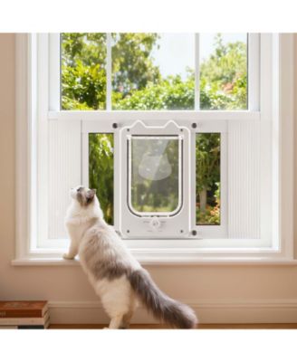 Adjustable Window Cat Door 23"–28" Wide with 4 Lock Modes and Aluminum Frame