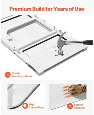 Adjustable Window Cat Door 23"–28" Wide with 4 Lock Modes and Aluminum Frame