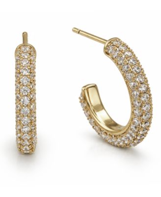Clear Cubic Zirconia Pave Hoop Post Earrings