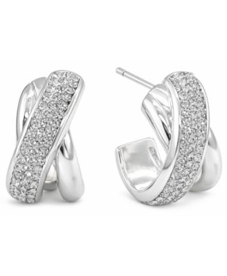 Clear Crystal X Center C Hoop Post Earrings
