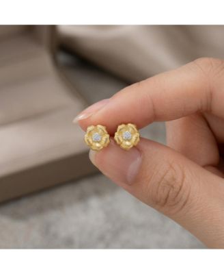 Elegant 14K and White Gold Plated CZ Floral Stud Earrings