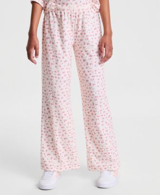 Girls' 7-16 Printed Lightweight Ribbed Pants