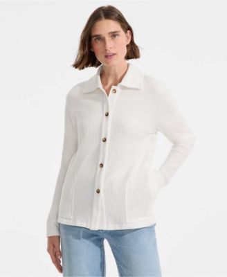 Women's Long Sleeve Waffle Collared Shacket