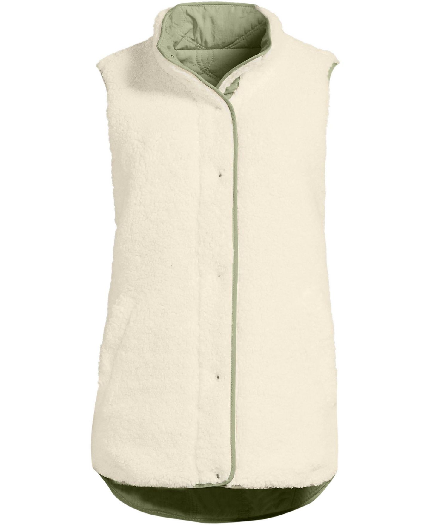Женский жилет Lands' End Reversible Quilted High Pile Fleece Vest, цвет: Шалфейный зелёный / Натуральный — фото 4