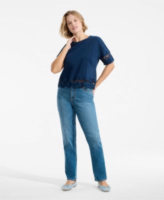 Plus Size Short Sleeve Slub Jersey Cutwork T-Shirt