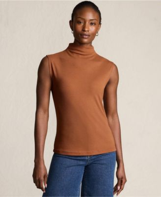 Women's Cap Sleeve Drapey Rib Fitted Funnel Neck Tank