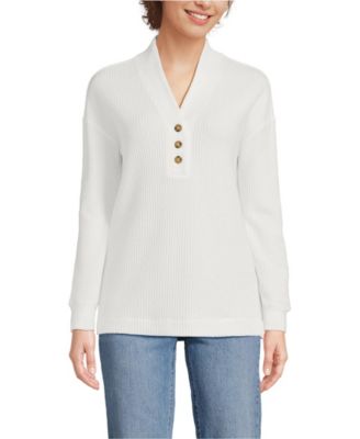 Women's Long Sleeve Waffle Shawl Collar Henley
