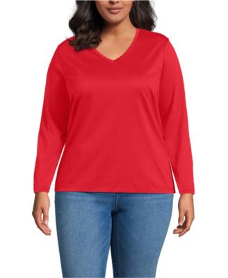 Plus Size Supima Cotton Long Sleeve V-Neck T-Shirt