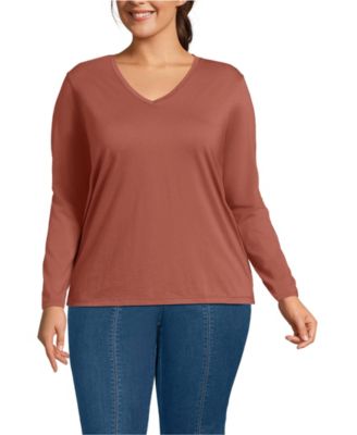 Plus Size Supima Cotton Long Sleeve V-Neck T-Shirt