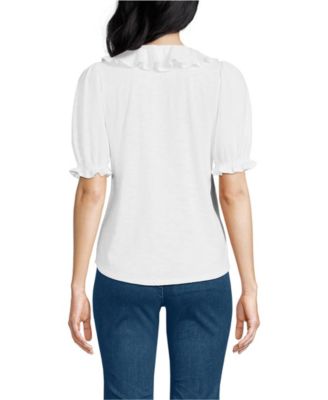 Women's Puff Sleeve Slub Ruffle Pintuck Top