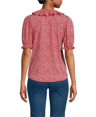 Women's Puff Sleeve Slub Ruffle Pintuck Top