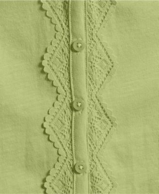 Women's 3/4 Sleeve Slub V-neck Lace Trim Top