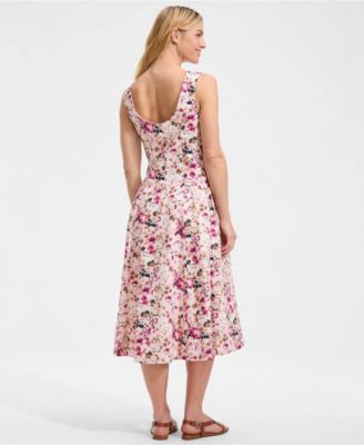 Women's Poplin Boatneck Midi Dress