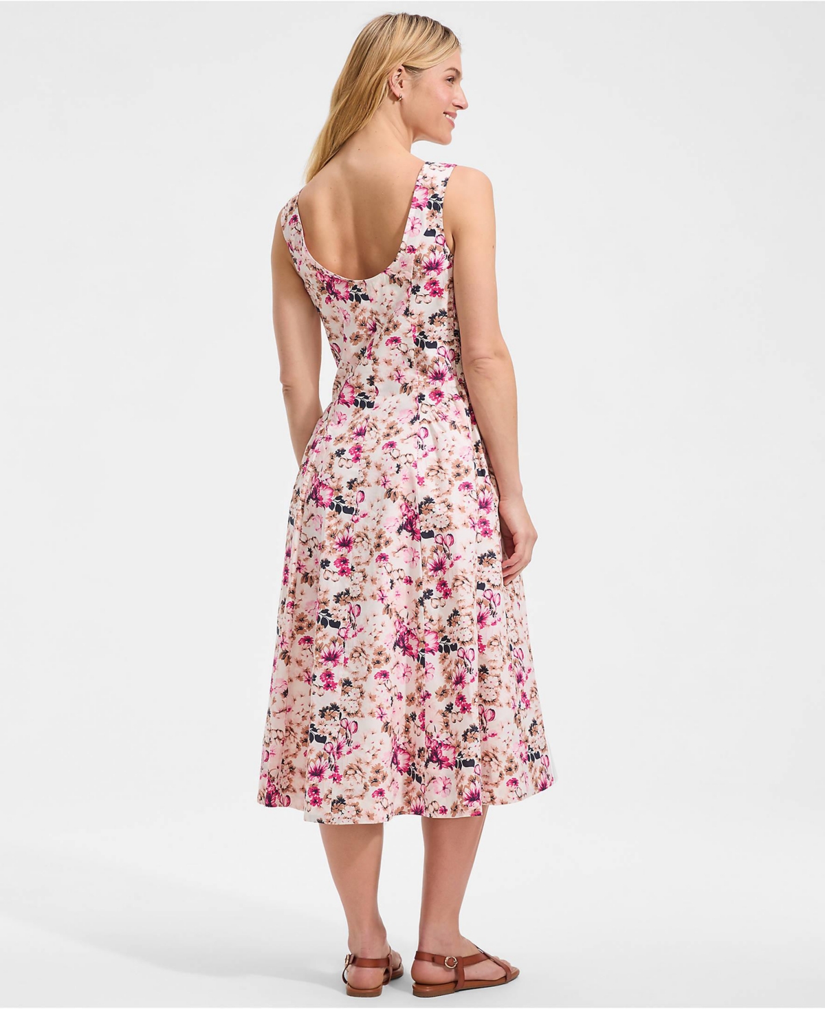 Lands' End Women's Poplin Boatneck Midi Dress