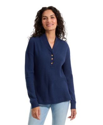 Women's Long Sleeve Waffle Shawl Collar Henley
