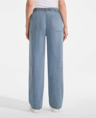 Women's Lightweight Denim High Rise Relaxed Straight Pull On Pocket Jeans