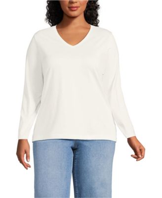 Plus Size Supima Cotton Long Sleeve V-Neck T-Shirt