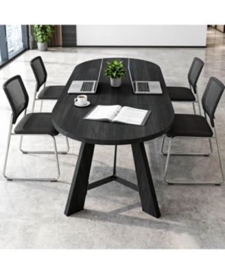 70.8" Oval Work Desk for 6-8 People Rustic Style with Tapered Legs for Boardroom Office Meeting Conference Room