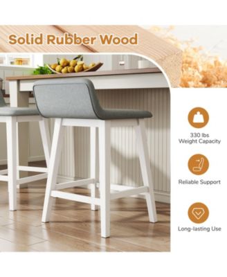 24'' Upholstered Barstools w/ Low Back Footrest and Wood Legs for Kitchen Island