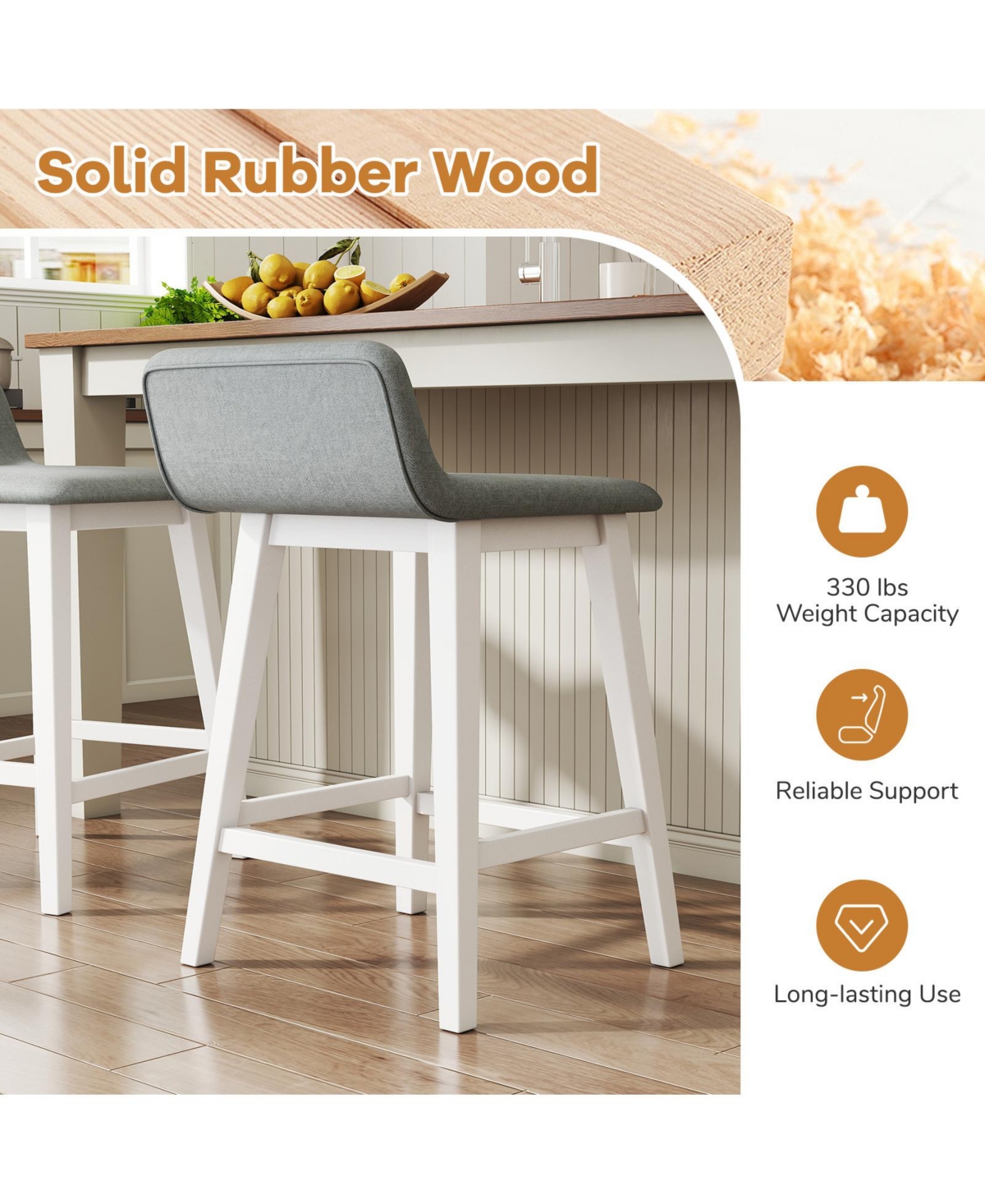 Gymax 24'' Upholstered Barstools w/ Low Back Footrest and Wood Legs for Kitchen Island