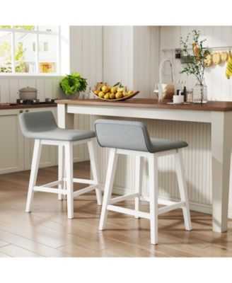 2PCS 24'' Upholstered Barstools w/ Low Back Footrest Wood Legs for Kitchen Island