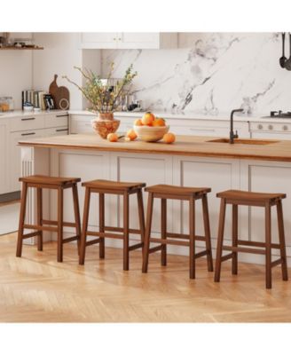 Saddle-Seat Counter Height Stools Set of 4 Backless Barstools w/ Curved Seat