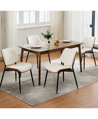 Mid-Century Modern Retro PU Leather Dining Chairs Set with Bentwood Back and Sturdy Metal Legs